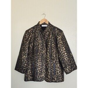 Chico's Metallic Leopard Print Jacket Size 2 Large Textured Animal Print Blazer